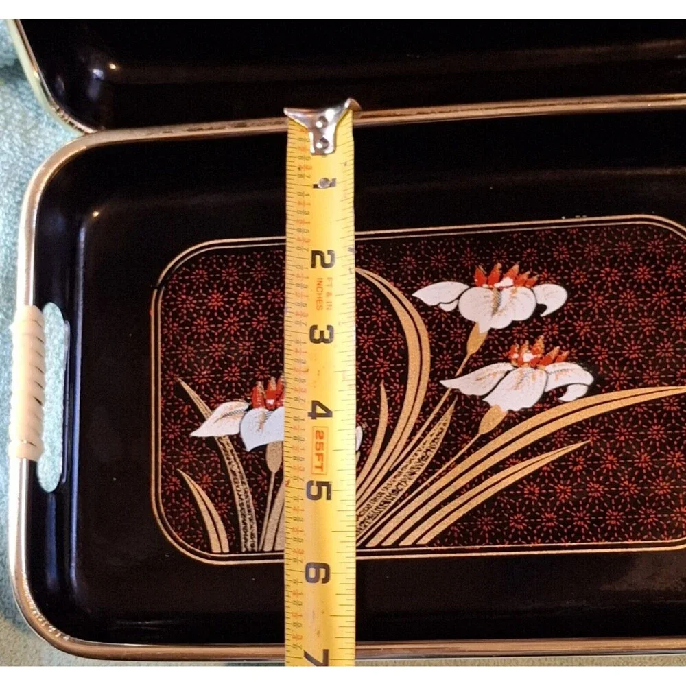 Lacquerware Tray Set Painted Shikki Ware 3 Piece Nesting Barware Serving Trays